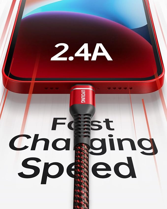 Short iPhone Charger 1FT 3Pack [Apple MFi Certified] USB to Lightning Cable Nylon Braided Heavy Duty Fast Charging Cord Compatible with iPhone 14/13/12/11/SE/X/XS/XR/8/7/6/6S/iPad - Red