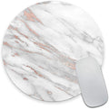 Premium Textured Round Mouse Pad - White Rose Gold Marble, Washable with Lycra Cloth, Non-Slip Rubber Base for Wireless Mouse