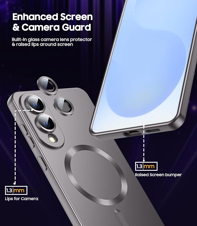 Magnetic for Samsung Galaxy S25 Edge Case [Compatible with MagSafe][Built-in Camera Lens Protector] Slim Soft Silicone Bumper Shockproof Metallic Luster Phone Case (Gray)