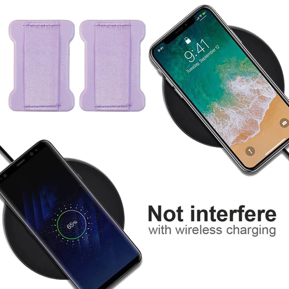 WUOJI Universal Phone Grip for Smartphones - Phone Holder for Hand for Back of Phone - Wireless Charging Compatible (Black Purple) 2PC