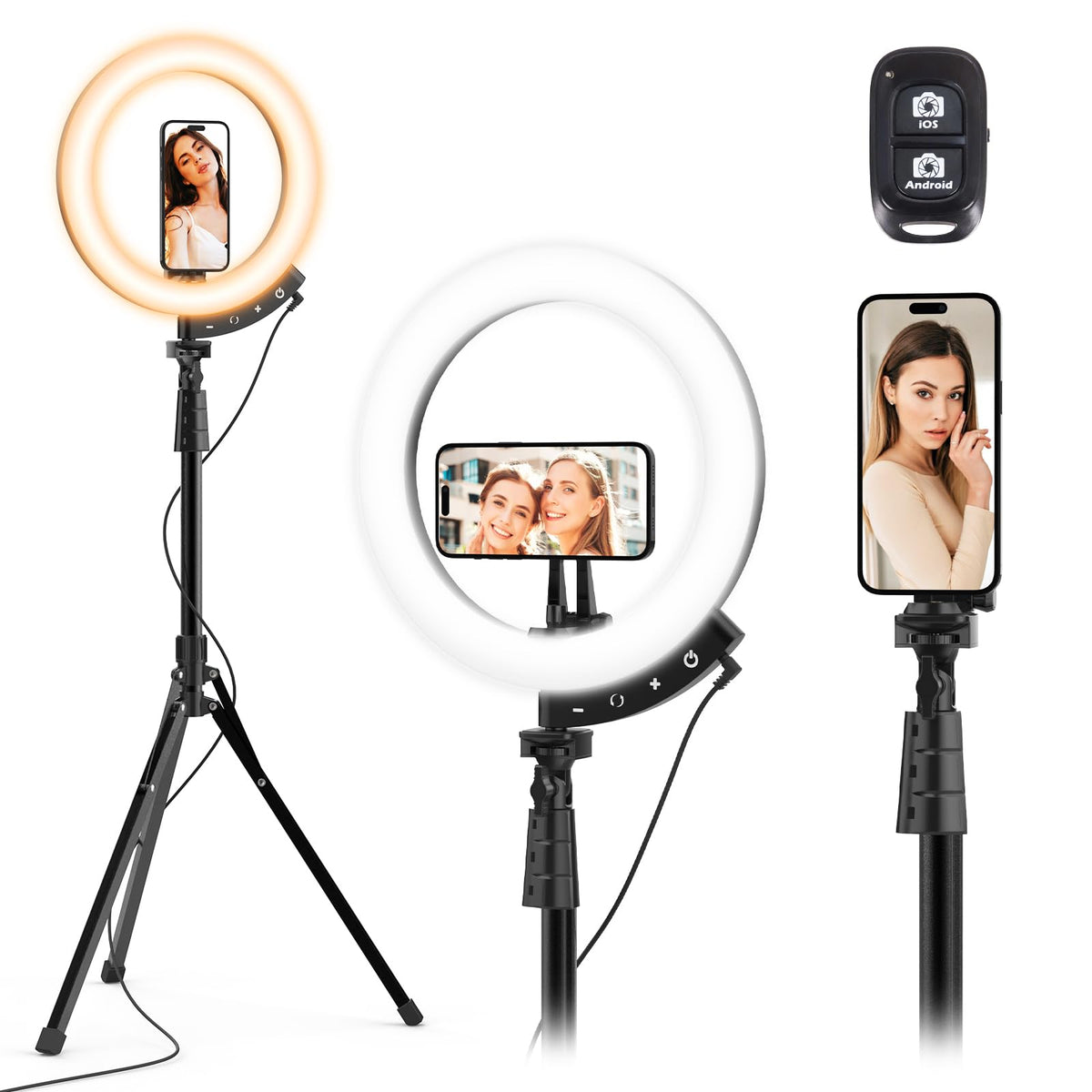 UBeesize 12'' LED Ring Light with 62'' Tripod Stand and Magnetic Phone Holder, Selfie Ring Light for Video Recording, Live Streaming, Compatible with iPhone & Android (Black)