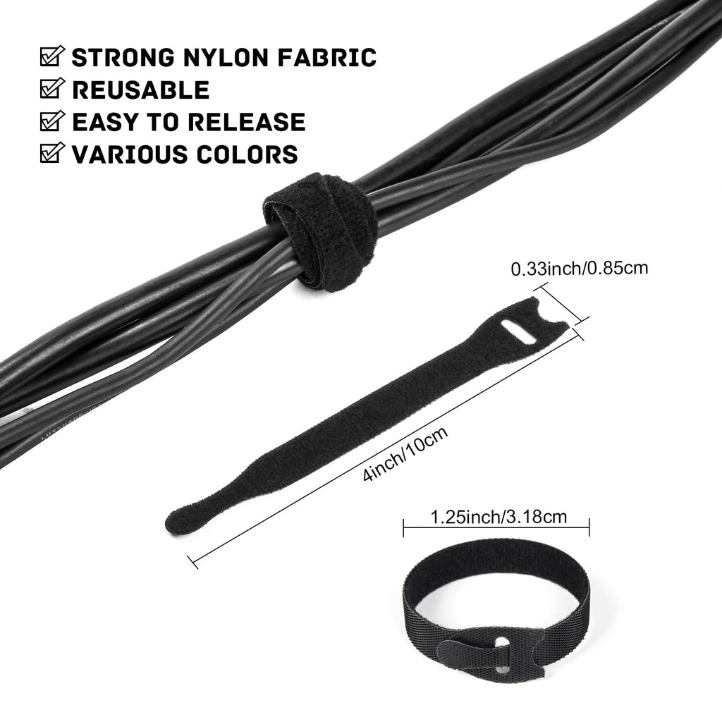 OneLeaf 180Pcs Reusable Cable Ties with Hook and Loop, 4 Inch Wire Ties