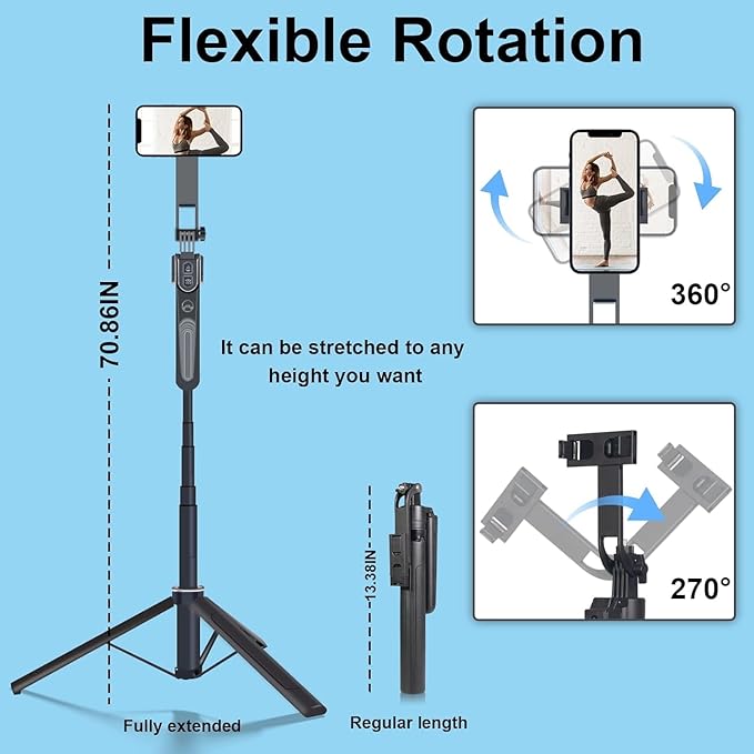 Extendable Auto Face Tracking Phone Tripod Stand, Compatible for Android/iPhone, 360° Rotation Selfie Sticks with Light, Smart AI Facial Recognition, Cameraman Shooting for Video, Vlog, Live Stream
