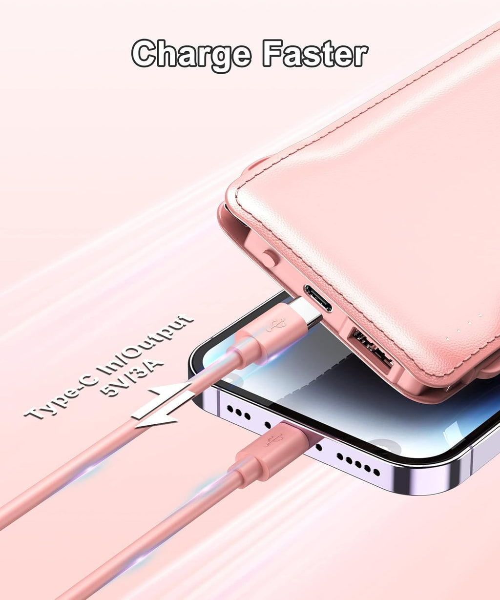 TG90° 2 Pack Slim Portable Charger with Built in Cables,10000mAh Power Bank Travel Charger Cell Phone External Battery Pack,4 Output Portable Bank Compatible with iPhone Android Phone