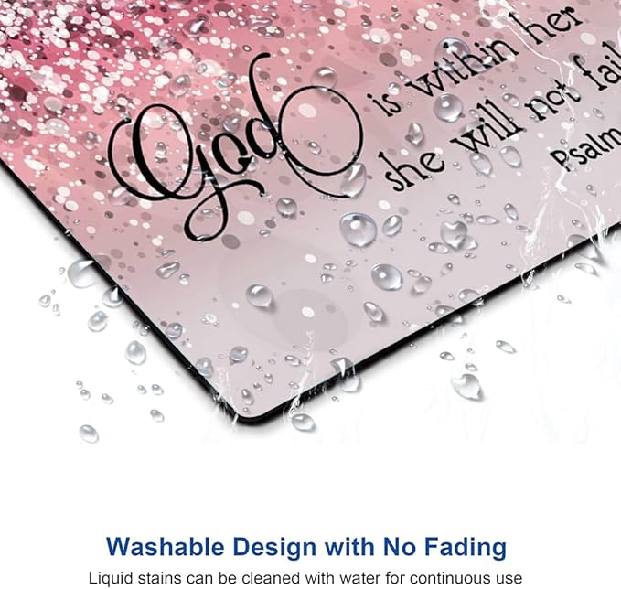 Mouse Pad, Bible Verse Pink Sparkles Glitter Mouse pad, Square Waterproof Mouse Pad Non-Slip Rubber Base MousePads for Office Laptop, (Psalm 46:5 God is Within Her,She Will not Fall)