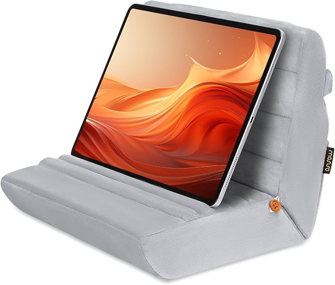 MOSISO Tablet Pillow Stand,Soft Tablet Holder for Lap,Tablet Soft Pad Dock with Pockets&Stylus Slot&4 Viewing Angles Compatible with iPad Pro 12.9,11,10.5,9.7,Air Mini 6,5,4,3, E-Reader, Gray