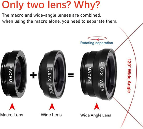 3 in 1 Cell Phone Camera Lens Kit Wide Angle Macro Fisheye Lens Universal for Smart Phones iPhone Samsung Android