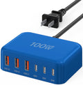 [2026 Updated] USB C Fast Charger, 100W GaN 6 Port Type C Charging Station Hub Block Cube, USB C Wall Charger Power Strip Adapter Plug for iPad iPhone 17 16 15 14 Pro Max Pixel Note Galaxy, 5ft Cord
