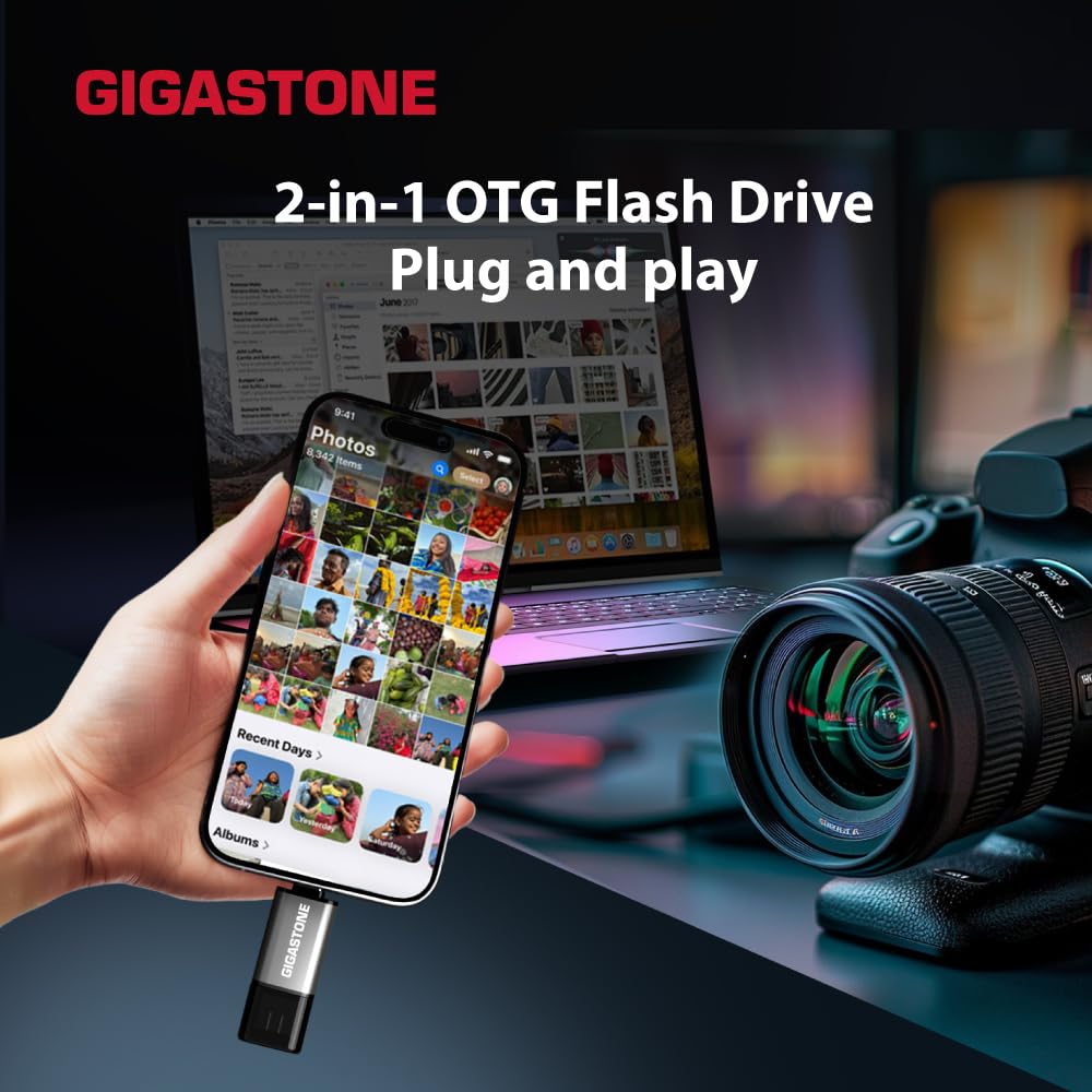 GIGASTONE 128GB Dual USB Flash Drive 2-Pack, USB 3.2 Gen 1, 2-in-1 USB C+A, Speed Up to 100MB/s, Head Cap Design Thumb Drive, Plug & Play for Smartphone/PC/Mac/TV/Car Audio, USB 2.0/3.0/3.1 Compatible