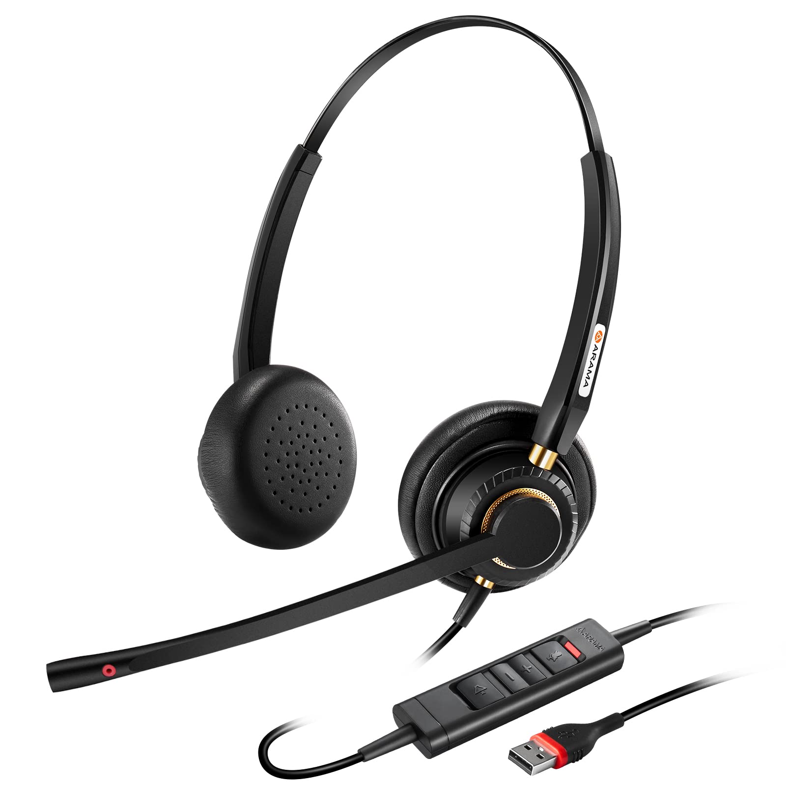 Arama USB Headset with Microphone for PC, Computer Laptop Headphones with Noise Cancelling Mic & Audio Controls for Home Office Business Skype UC Webinar Zoom