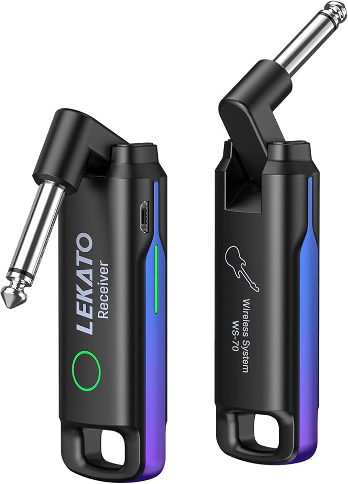 LEKATO Wireless Guitar System UHF Wireless Guitar Transmitter Receiver Rechargeable Audio Wireless Guitar Transmitter and Receiver with 70 Channels Wireless for Guitar Bass Electric Instruments (Blue)