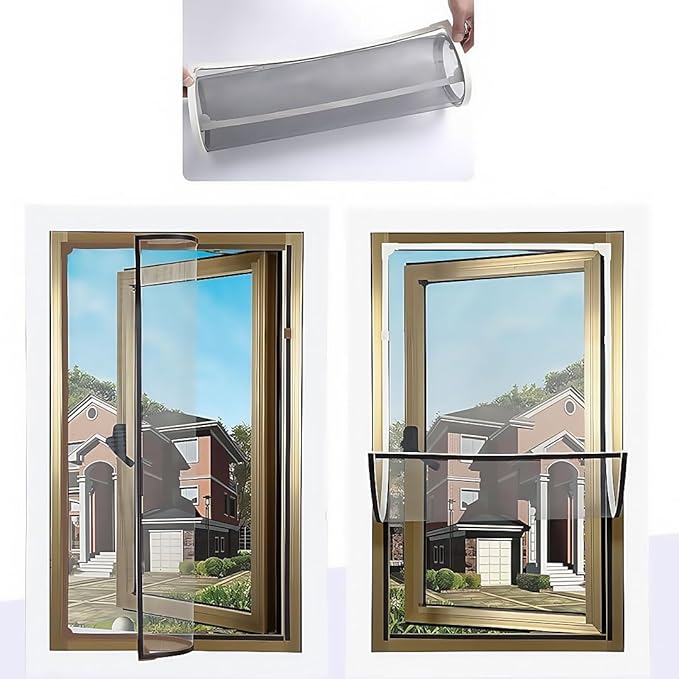 VKX Adjustable DIY Magnetic Window Screen, Fiberglass Mesh, Strong(720GS) Magnetic Strips, White Frames Grey Mesh, Suitable for Various Types of Screen Windows (36 "x 55")