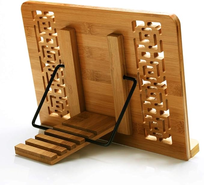 wishacc Large Size Bamboo Book Stand and Cookbook Holders for Reading Hands Free