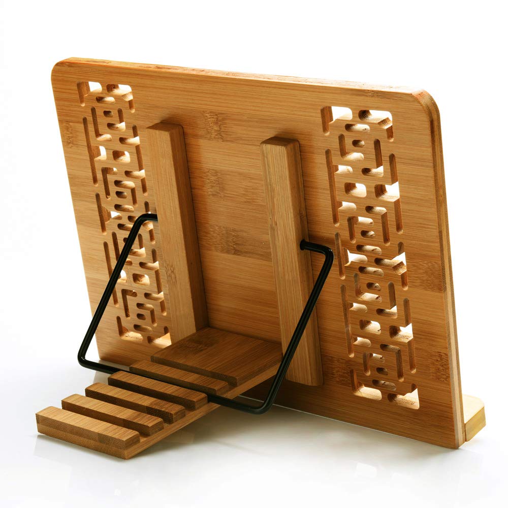 wishacc Large Size Bamboo Book Stand and Cookbook Holders for Reading Hands Free