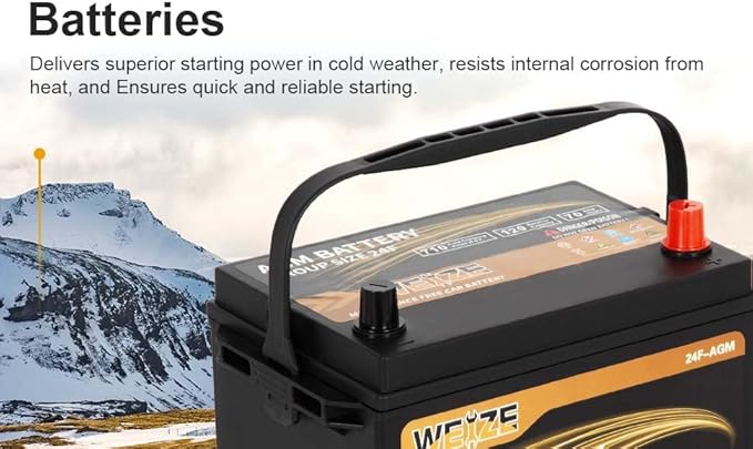 Weize Platinum AGM Battery BCI Group 24F Automotive Battery, 120RC, 710CCA, 36 Months Warranty, Dimensions 10.75" L x 6.81" W x 8.98" H