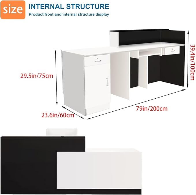 Reception Desk with Counter Modern Checkout Counter with Lockable Drawer Keyboard Tray Receptionist Desk for Office Salon Reception Table B Right 79inch/200cm