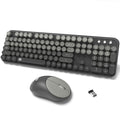 Wireless Keyboard and Mouse Combo, Retro Typewriter Style Round Keys, 2.4G Wireless Black and Grey Keyboard with Clicky Bubble Keys for PC Laptop and Desktop
