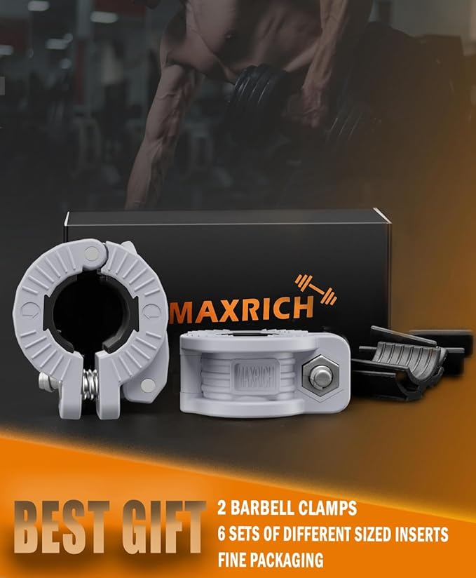 MAXRICH Barbell Clamp 1 inch Multiple Sizes & Adjustable Weight Clips for Quick Release Barbell Collars