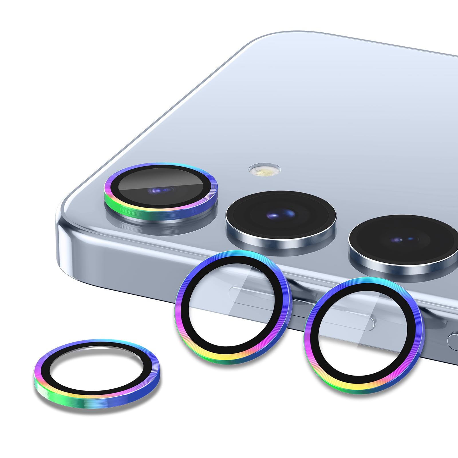 Avocase for Samsung Galaxy S25 Plus Camera Lens Protector, Individual Metal Ring Tempered Glass Lens Cover, [Strong Adsorption] Scratch Resistant Ultra-Thin HD Clear Lens Cover, 1 Set-Colorful