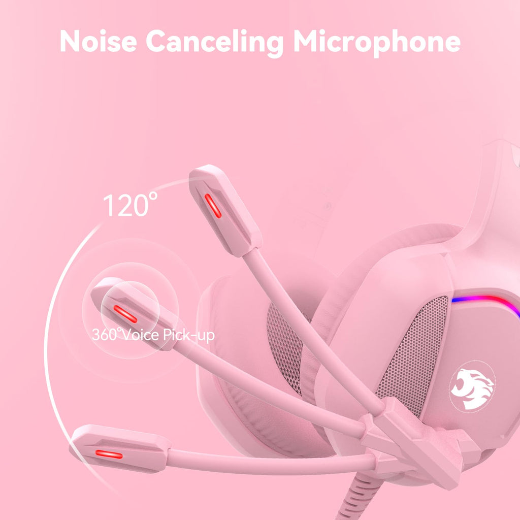 IMYB A36 Pink Gaming Headset with Mic Stereo Headphones for Pc, PS5, Xbox