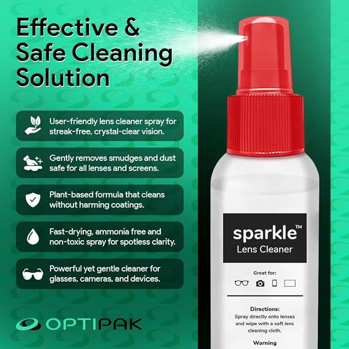 Sparkle Anti-Reflective Lens Cleaner Spray kit | (1) 1oz Glasses Cleaner Spray + (1) Microfiber Cloth for Eyeglasses, Sunglasses, Lenses, Screens and Camera Cleaning Kit (2 Piece Set)