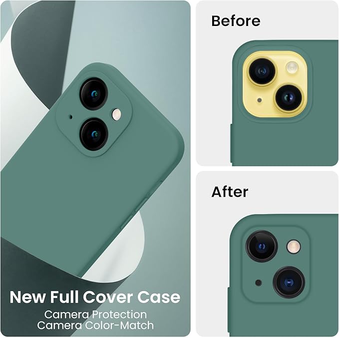 FireNova Designed for iPhone 14 Case, Silicone Upgraded [Camera Protection] Phone Case with [2 Screen Protectors], Soft Anti-Scratch Microfiber Lining Inside, 6.1 inch, Midnight Green