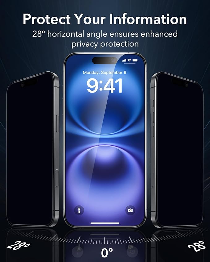 ESR 3 Pack for iPhone 16 Plus/iPhone 15 Plus Privacy Screen Protector, Anti-spy Tempered-Glass Privacy Screen Protector with Easy Installation Tool, Micro-Curved Edges, Case Friendly
