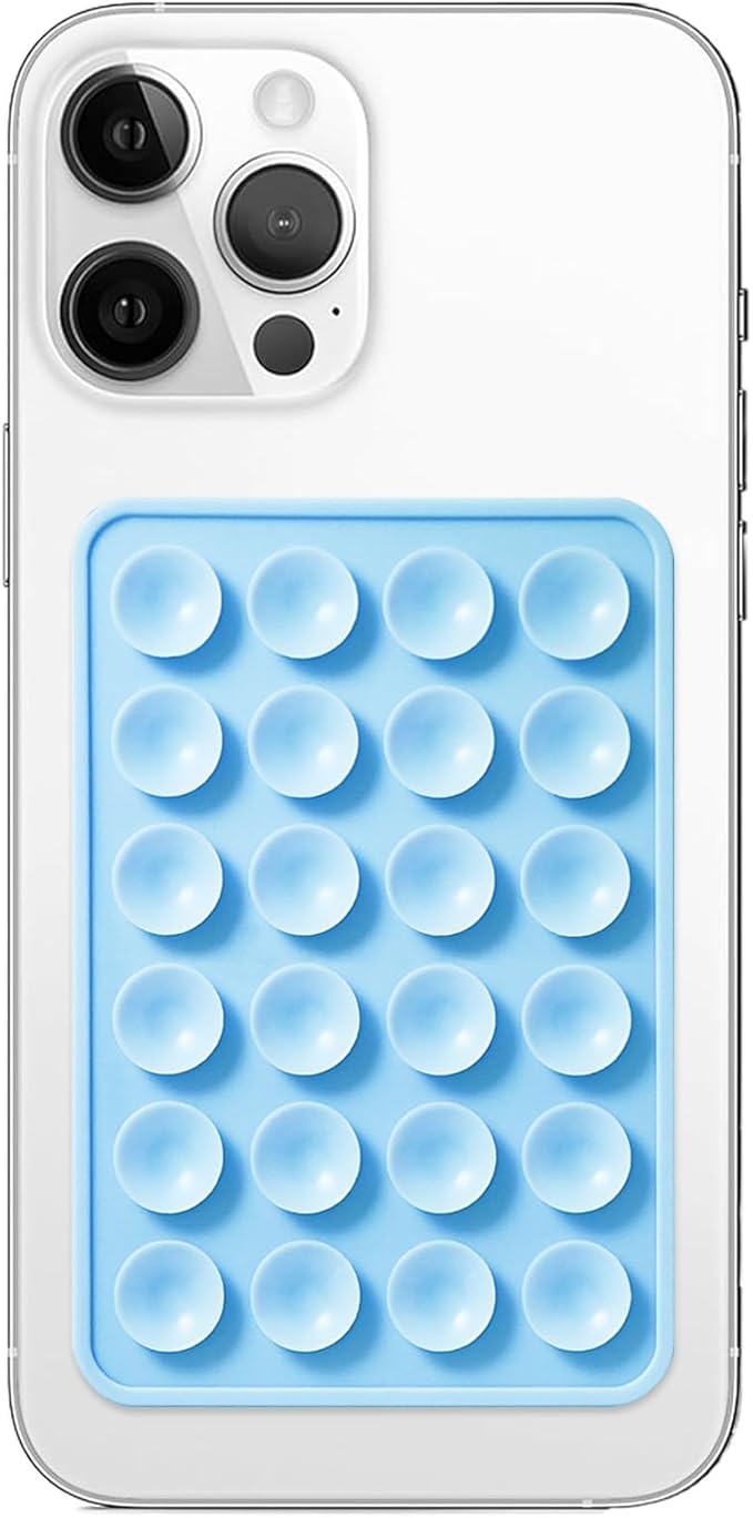 Silicone Suction Phone Case Mount, Non Slip Sticky Phone Grip for Cellphone, Silicon Adhesive Suction Cup Phone Mount, Strong Grip Holder for Selfies and Videos (Baby Blue)