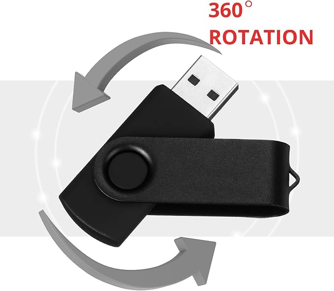 2 Pack 64GB USB 2.0 Flash Drive Memory Stick Thumb Drives Swivel Design(2 X 64GB: Black Silver)