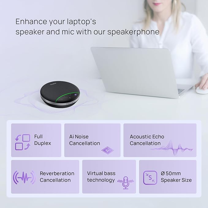 Yealink SP92 Bluetooth Speakerphone USB Conference Speakers and Microphone Teams Certified Full-Duplex Noise Reduction 360° Audio Pickup for Small Meeting Room