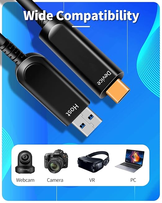 Fiber Optic USB C to USB C Cable(50ft),Slim High Speed 10Gbps USB 3.1 Active Optical Cable for Webcams,Cameras,AR/VR,Laptop etc,Grey