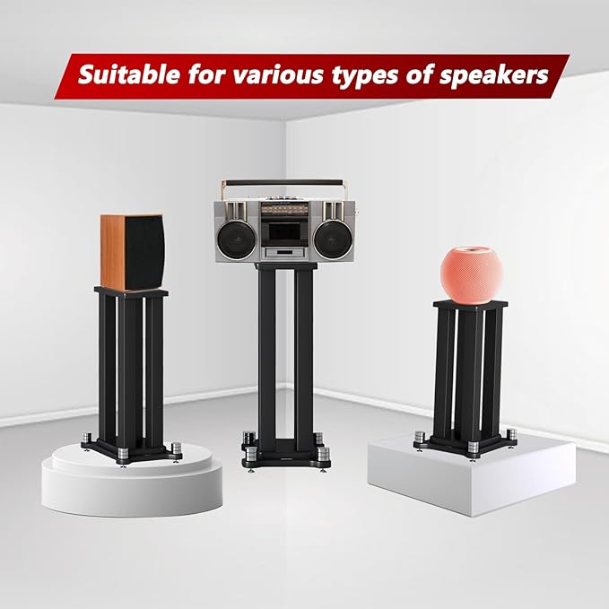 A Pair of Universal Speaker Stands, Heavy Duty Speaker Stands Holds Bookshelf Speaker Satellite Speaker Large Speaker, Vibration-Absorbing MDF Design, Holds 88lbs Speaker (Teak, 80cm/31.4in)