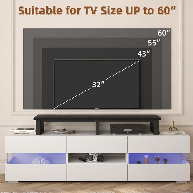 YAOHUOO 45" Large TV Riser for 32-60 inch TV, TV Riser Stand Shelf with Steel Legs, Tabletop TV Stand Riser for Home Office,Black