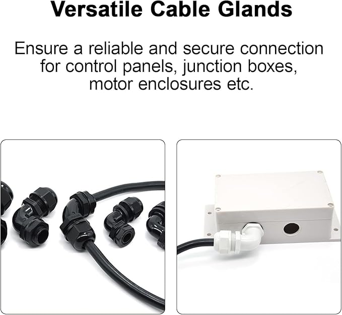 LeMotech M32 Cable Gland, 90 Degree Adjustable 18-25mm Strain Relief, Cord Connectors Nylon Joints with Gaskets, 2 Pcs, Black