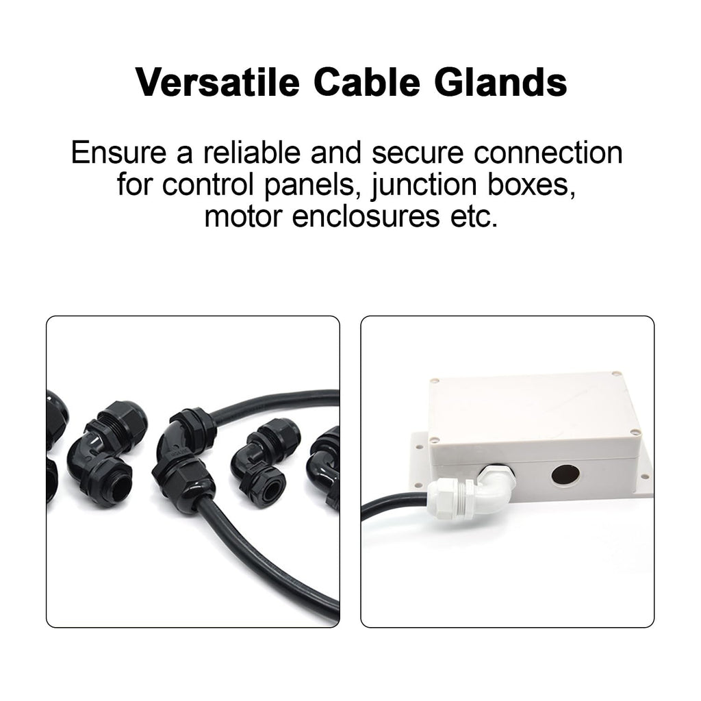 LeMotech M25 Cable Gland, 90 Degree Adjustable 13-18mm Strain Relief, Cord Connectors Nylon Joints with Gaskets, 2 Pcs, Grey