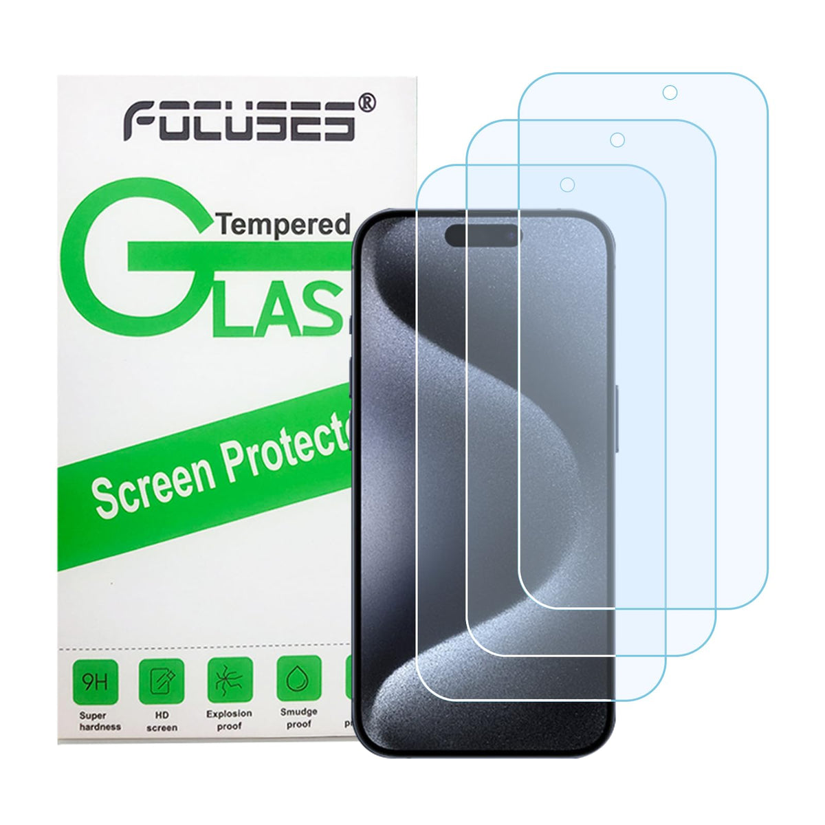Focuses Anti Blue Light Screen Protector for iPhone 15pro & iPhone 15 [3 Pack] 9H+ Anti Blue Light Tempered Glass, Anti-Scratch, Case Friendly