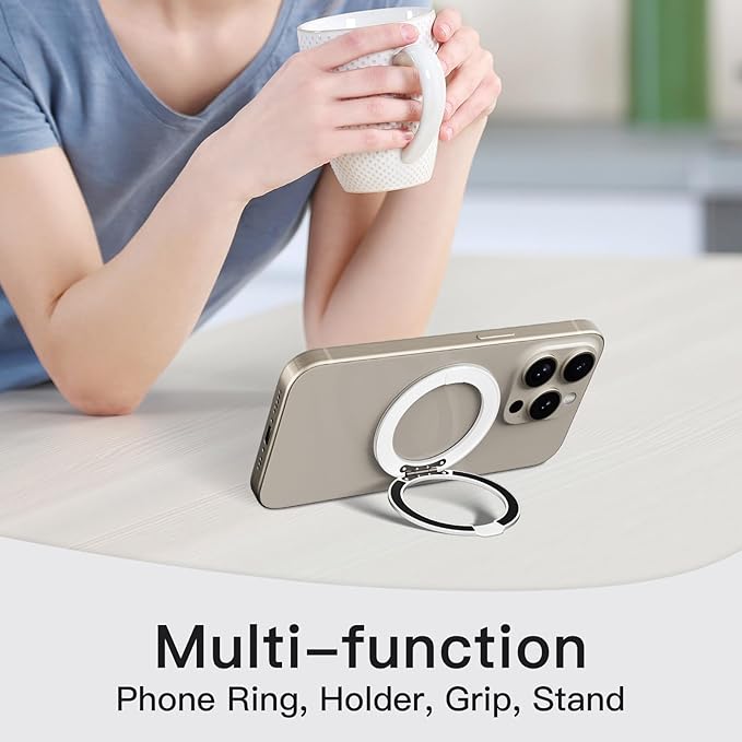COOLQO Upgraded Magnetic Phone Ring Holder Stand, Super Magnet Cell Phone Grip Finger Kickstand Compatible with MagSafe Mag Safe Accessory for iPhone All Smartphones (1-Glitter Silver)