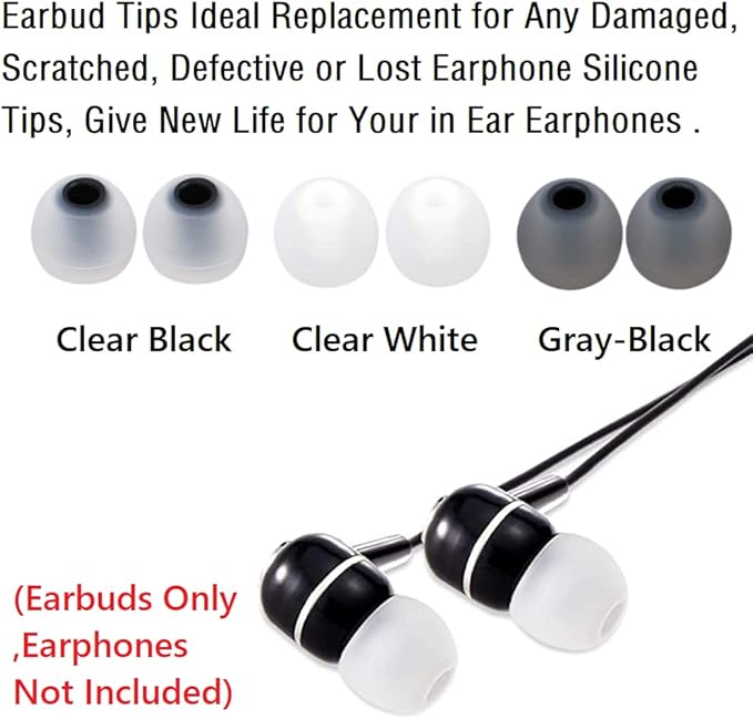 Replacement Earbud Tips Earbud Covers Silicone Tips Ear Gels Fit for Inner Hole from 3.8mm - 5.1mm Earphones 9 Pairs S/M/L