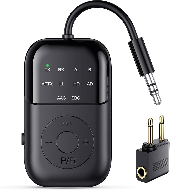 Bluetooth Transmitter Receiver, 2-in-1 Bluetooth 5.4 Adapter for TV, Airplane, Gym Equipment, Cars, PC, Supports to 2 Wireless Headphones, Cell Phones, Wireless Receiver for Car, Home Stereo- Black
