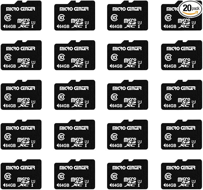 Micro Center 64GB Class 10 Micro SDXC Flash Memory Card 20 Pack with Adapter for Mobile Device Storage Phone, Tablet, Drone & Full HD Video Recording - 80MB/s UHS-I, C10, U1 (20 Pack)