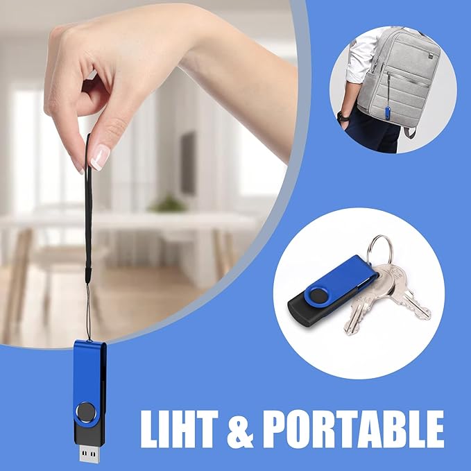 EASTBULL 8GB USB Flash Drive Bulk Thumb Drives 50 Pack with Lanyards USB 2.0 Memory Sticks Zip Drive Pen Drive for Storage and Backup Blue 50PCS 8GB