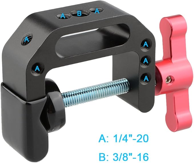 CAMVATE C-Clamp with 1/4 and 3/8 Thread Hole for Camera Monitor(Red T-Handle) - 1687