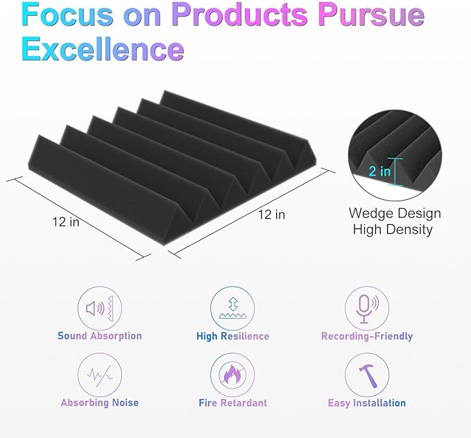 JBER 24 Pack Red and Charcoal Acoustic Panels Studio Foam Wedges Fireproof Soundproof Padding Black Wall Panels 2" X 12" X 12"…