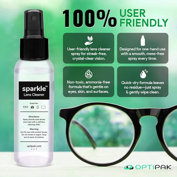 Sparkle Anti-Reflective Lens Cleaner Spray kit | (2) 2oz Glasses Cleaner Spray + (2) Microfiber Cloth for Eyeglasses, Sunglasses, Lenses, Screens and Camera Cleaning Kit (4 Piece Set)