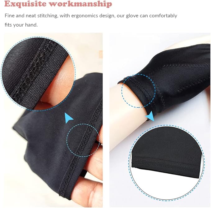 Drawing Glove, 3-Layer Palm Rejection Digital Art Glove for Graphic Tablet, Artist Gloves with Two Fingers for iPad, Paper Sketching, Smudge Guard (2 PCS, Middle)