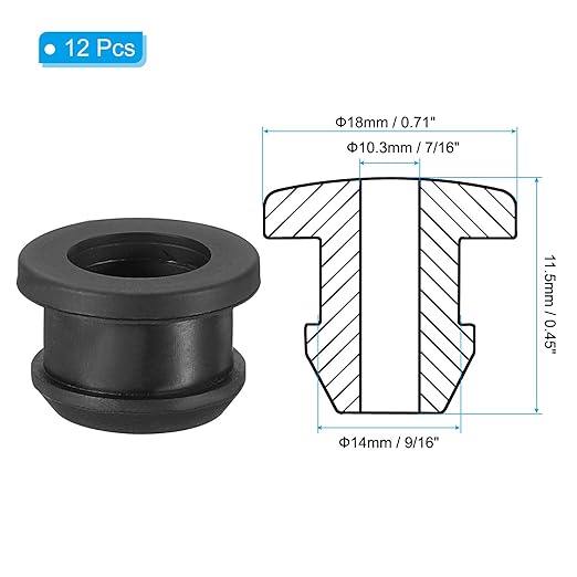 PATIKIL 14mm / 9/16 Inch Drill Hole,7/16 Inch ID Rubber Grommets, 12Pcs Top Hat Grommet for Wiring Eyelet Ring Gasket Automotive Firewall Cable Hole Plugs Wires Protection, Black