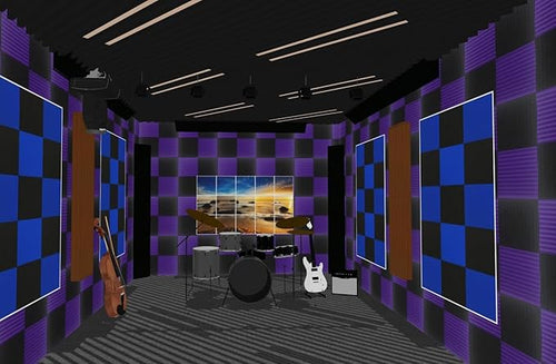 96 Pack Black/purple 12 "X 12 "X1" Acoustic Panels Studio Soundproofing Foam Wedge Tiles (Accompanied By Double-Sided Adhesive Tape)