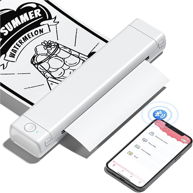 Phomemo M08F Portable Printers Wireless for Travel, Thermal Printer Support 8.5" X 11" US Letter Thermal Paper, Bluetooth Inkless Printer Compatible with iOS, Android, Laptop for Travel, Office, Home