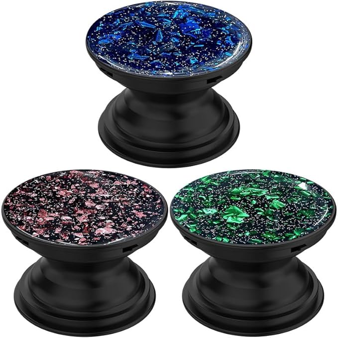 3 Pack Fashionable Clear Glitter Expandible Collapsible Moblile Phone Grip Stand Holder for Smartphones and Tablets Cell Phone Accessory-5 (Glitter Rose Gold Green Blue)