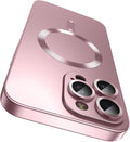 Magnetic for iPhone 16 Pro Max Case [Compatible with MagSafe][Built-in Camera Lens Protector] Slim Soft Silicone Bumper Shockproof Metallic Luster Phone Case (Rose Gold)